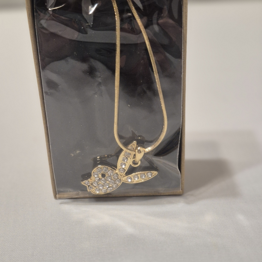 Gold-tone Bird Pendant Necklace with Crystals - Women